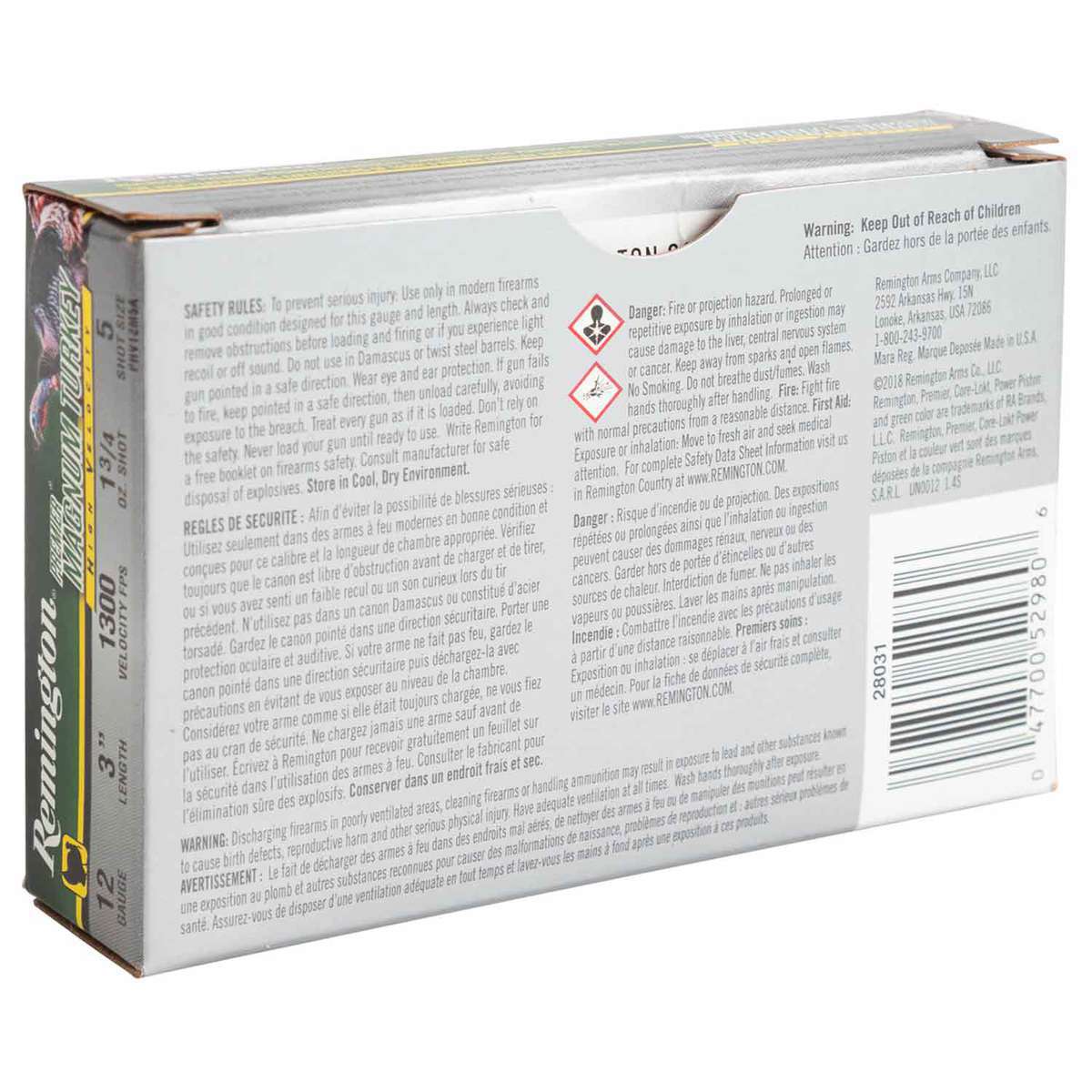 Remington Premier High-Velocity Magnum Turkey 12 Gauge 3in #5 1-3/4oz Turkey Shotshells - 5 Rounds Remington Premier High-Velocity Magnum Turkey 12 Gauge 3in #5 1-3/4oz Turkey Shotshells - 5 Rounds