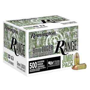 Remington Range 9mm Luger 115gr FMJ Centerfire Handgun Ammo - 500 Rounds