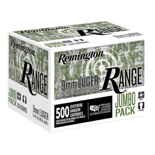 Remington Range 9mm Luger 115gr Full Metal Jacket Handgun Ammo Ammo - Bulk 500 Rounds Bulk 500 Rounds Ammo