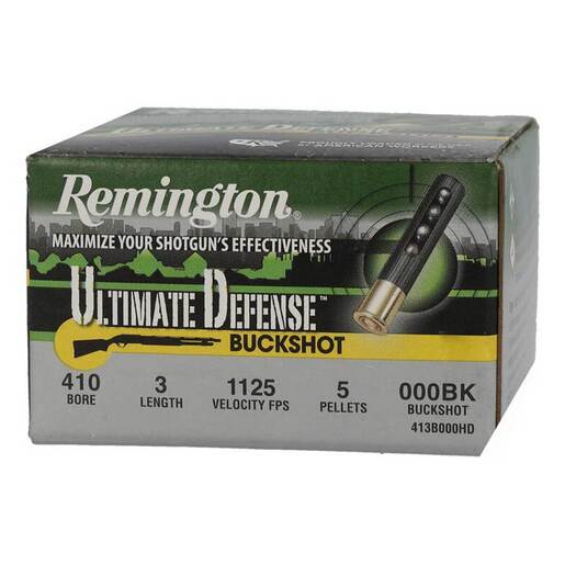 Remington Ultimate Defense 410 Gauge 3in 000 Buck 5-Pellet Buckshot Shotshells Ammo - 15 Rounds Ammo - #000 Buck 15 Rounds - #000 Buck Ammo