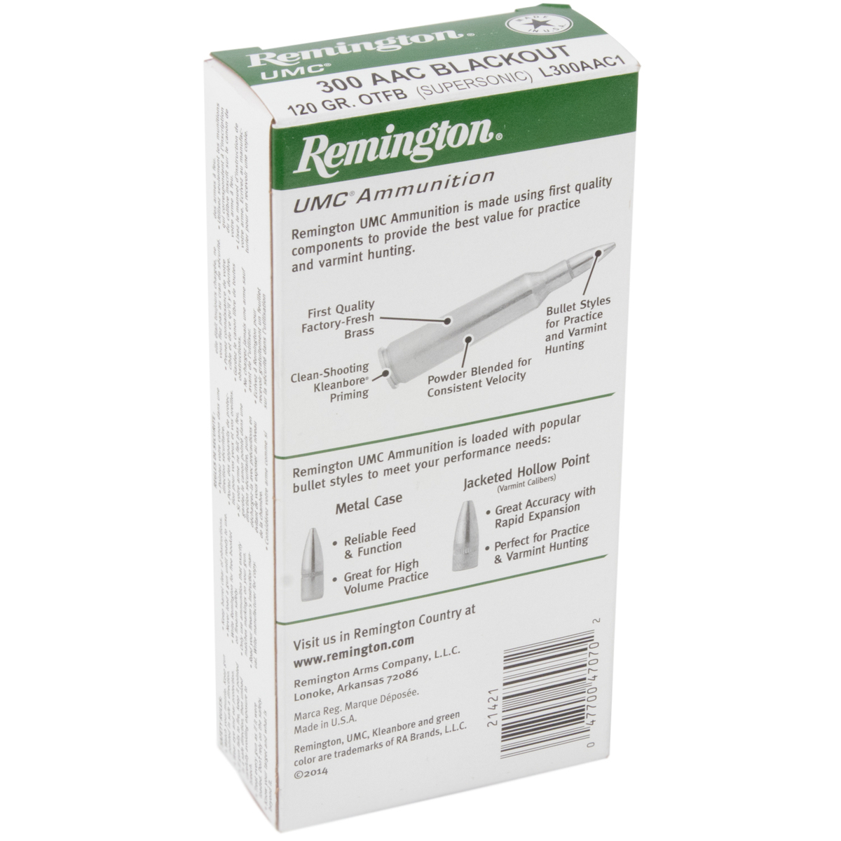Remington UMC 300 AAC Blackout 120gr OTFB Rifle Ammo - 20 Rounds Remington UMC 300 AAC Blackout 120gr OTFB Rifle Ammo - 20 Rounds