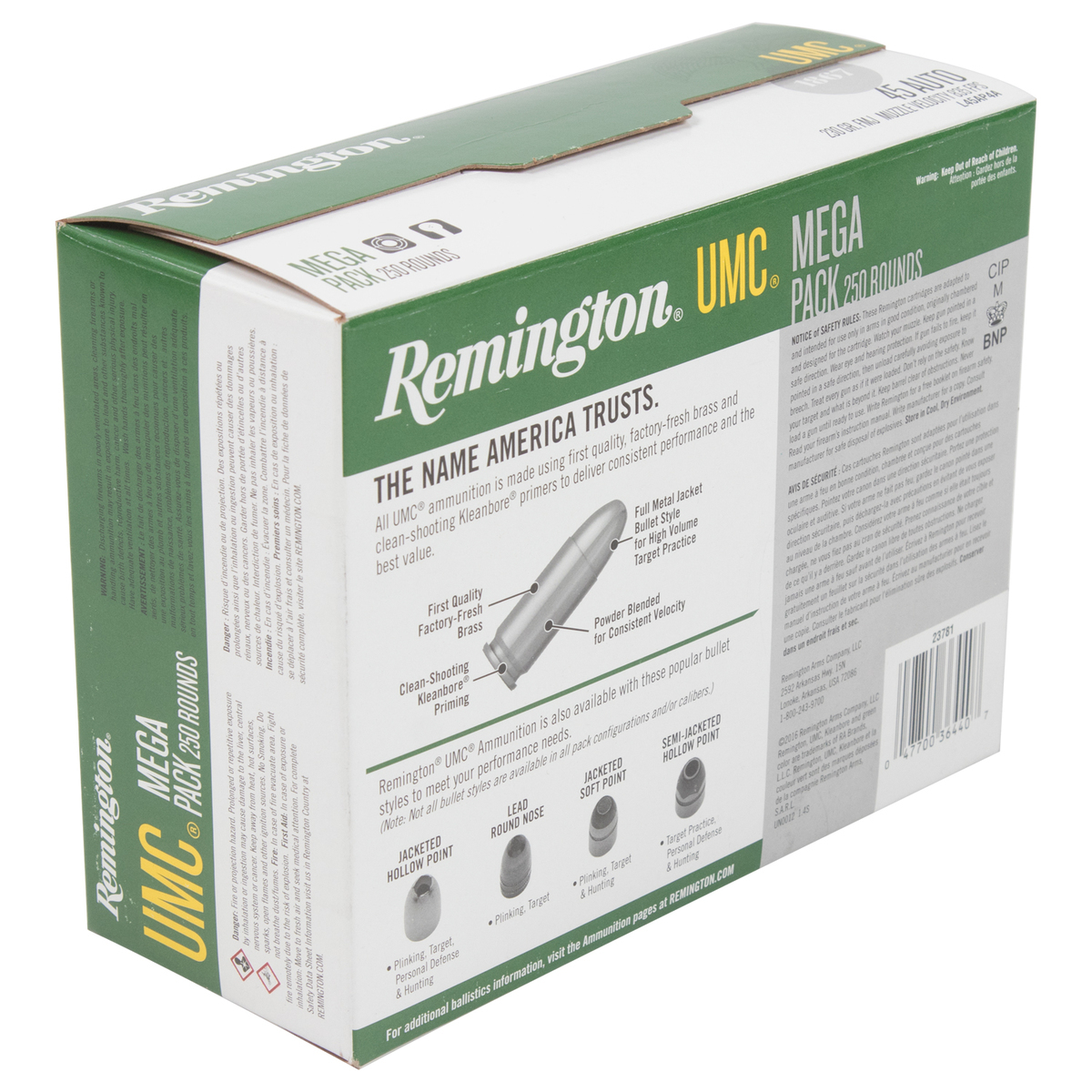 Remington UMC 45 Auto (ACP) 230gr MC Handgun Ammo - 250 Rounds Remington UMC 45 Auto (ACP) 230gr MC Handgun Ammo - 250 Rounds