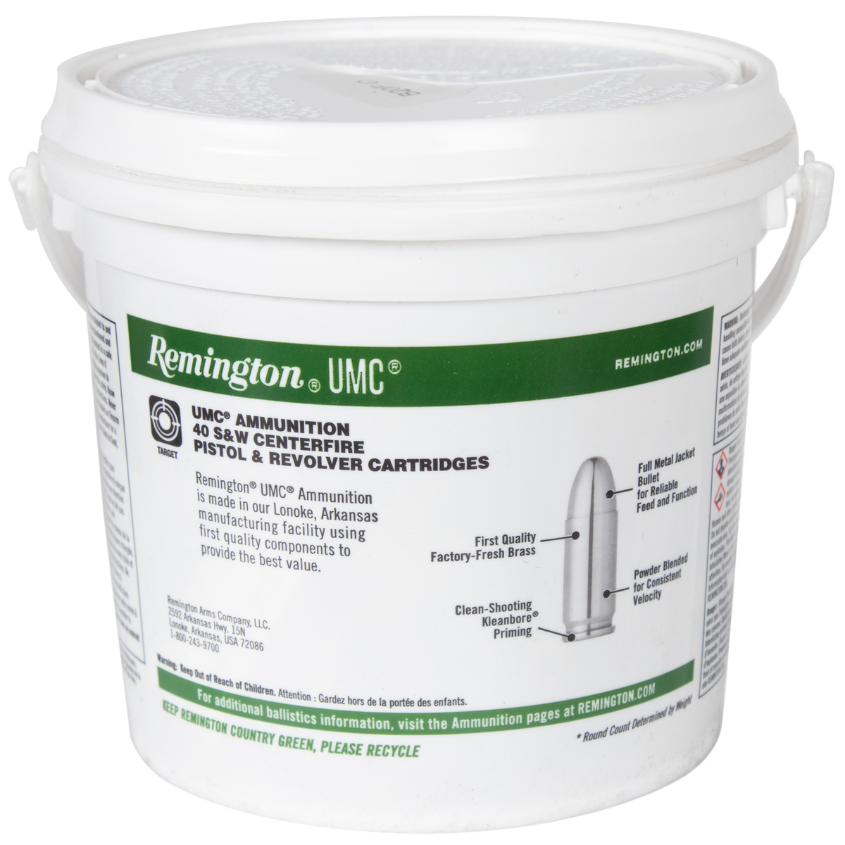 Remington UMC Range Bucket 40S&W 180gr MCB Handgun Ammo - 300 Rounds Remington UMC Range Bucket 40S&W 180gr MCB Handgun Ammo - 300 Rounds