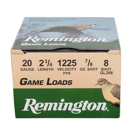 Remington Game Load 20 Gauge 2-3/4in #8 7/8oz Upland Shotshells Ammo - 25 Rounds Ammo - #8 25 Rounds - #8 Ammo