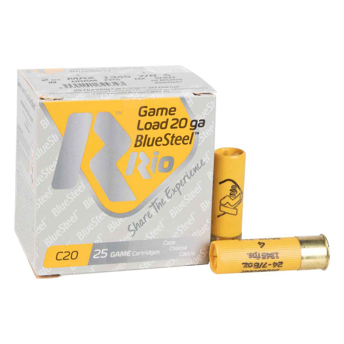 Rio Ammo Game Load Blue Steel 20ga 23/4in 4 Shotshells 25 Rounds
