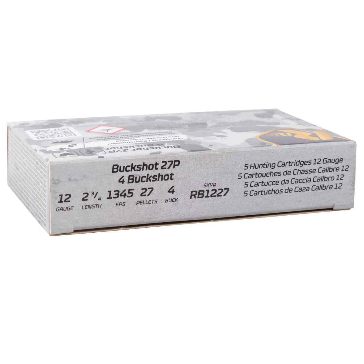 RIO Royal Buck 27 Pellet 12 Gauge 2-3/4in #4 Buckshot Shotshells - 5 Rounds RIO Royal Buck 27 Pellet 12 Gauge 2-3/4in #4 Buckshot Shotshells - 5 Rounds