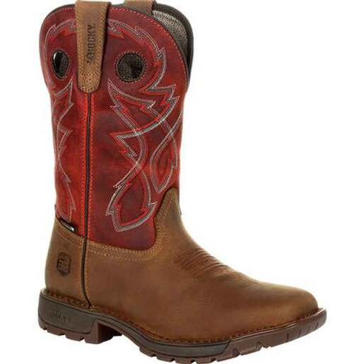 Rocky Men's 32 Waterproof 11in Western Work Boots - Tan/Red 8