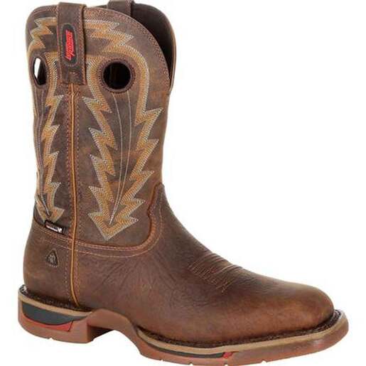 Rocky Men's Long Range Waterproof 11in Western Work Boots - Distressed Brown 13