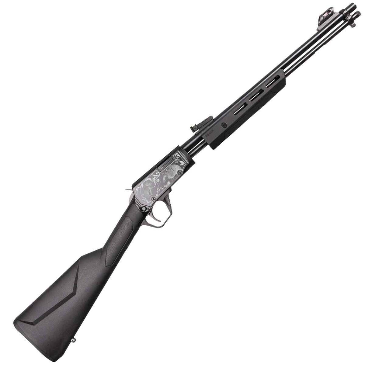 Rossi Gallery Polished Black Oxide Armadillo Engraved Pump Action Rifle - 22 Long Rifle - 18in - Black Rossi Gallery Polished Black Oxide Armadillo Engraved Pump Action Rifle - 22 Long Rifle - 18in - Black