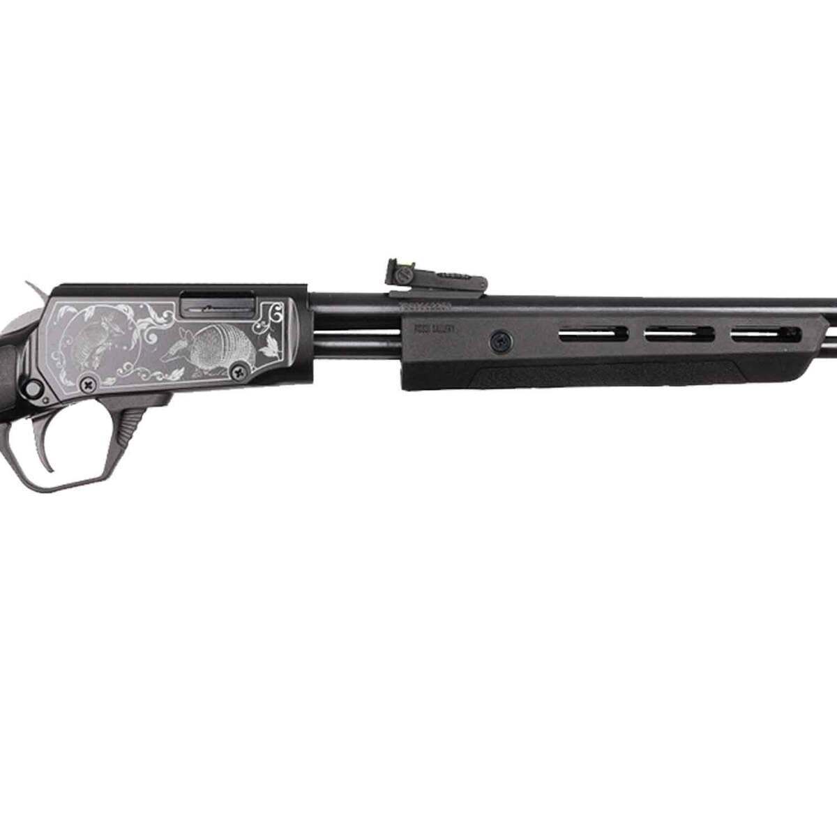 Rossi Gallery Polished Black Oxide Armadillo Engraved Pump Action Rifle - 22 Long Rifle - 18in - Black Rossi Gallery Polished Black Oxide Armadillo Engraved Pump Action Rifle - 22 Long Rifle - 18in - Black