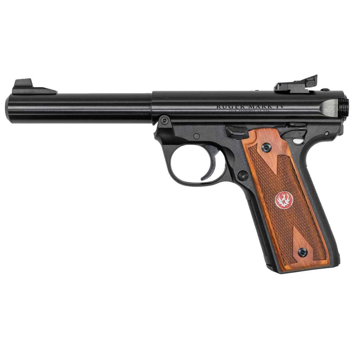 Ruger Mark IV 22/45 22 Long Rifle 5.5in Wood/Blued Pistol - 10+1 Rounds - Black Ruger Mark IV 22/45 22 Long Rifle 5.5in Wood/Blued Pistol - 10+1 Rounds - Black