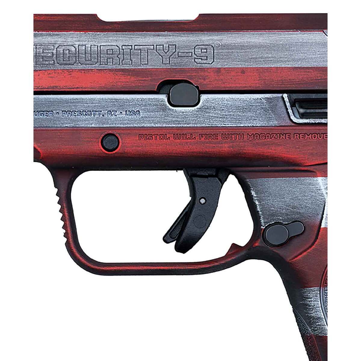 Ruger Security 9 9mm Luger 4in Battle Worn American Flag Pistol - 15+1 Rounds - Camo Ruger Security 9 9mm Luger 4in Battle Worn American Flag Pistol - 15+1 Rounds - Camo