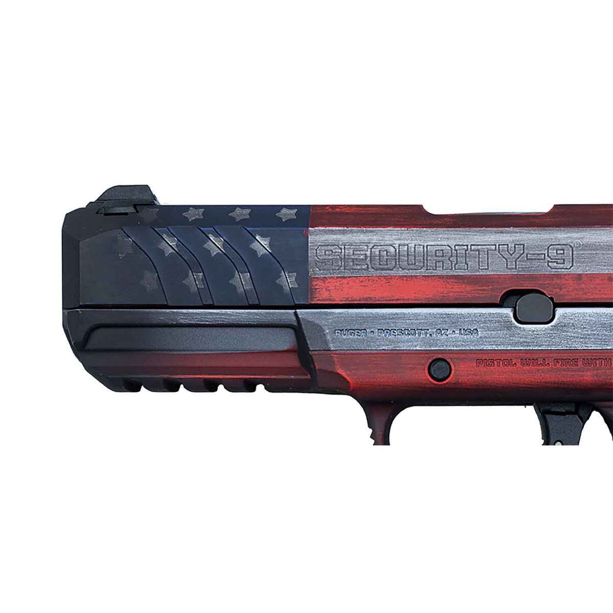 Ruger Security 9 9mm Luger 4in Battle Worn American Flag Pistol - 15+1 Rounds - Camo Ruger Security 9 9mm Luger 4in Battle Worn American Flag Pistol - 15+1 Rounds - Camo