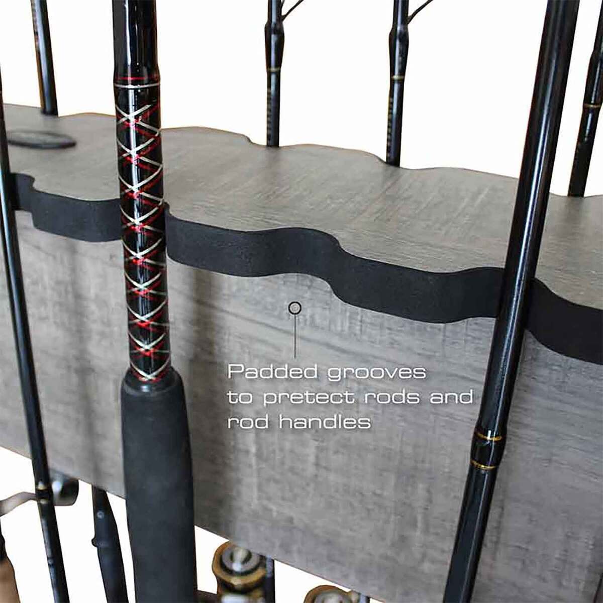 Rush Creek Creations 16 Rod Double Sided Rolling Rod Rack - Barn Wood ...