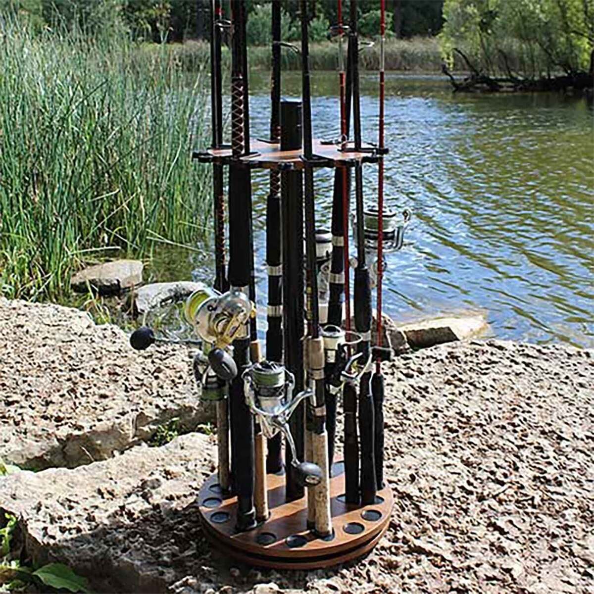 Rush Creek Creations 24 Fishing Rod Steel Post Spinning Round Rod Rack ...