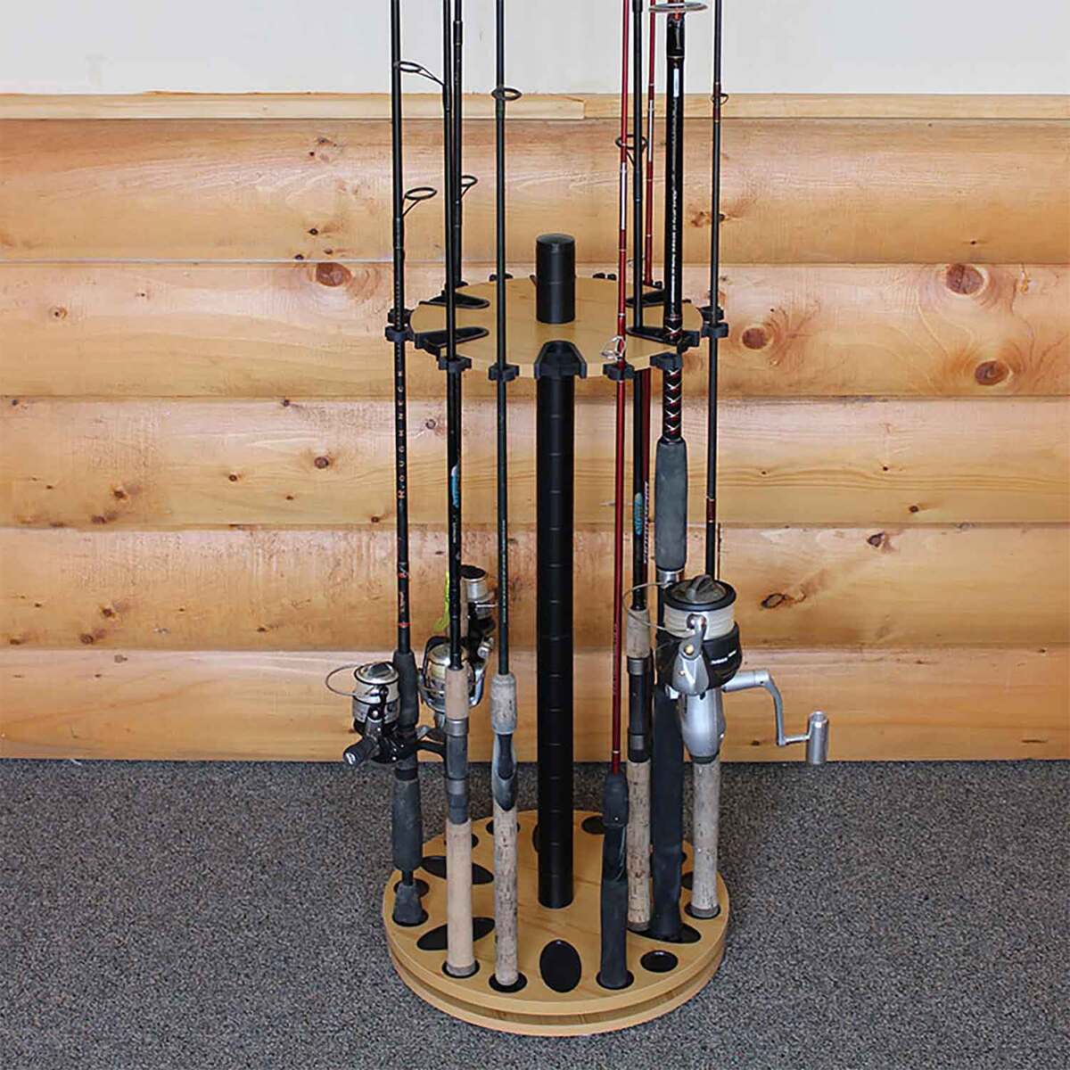 Coming Rod Racks Rush Creek Creations 24 Fishing Rod Steel Post Spinning Round Rod Rack ...