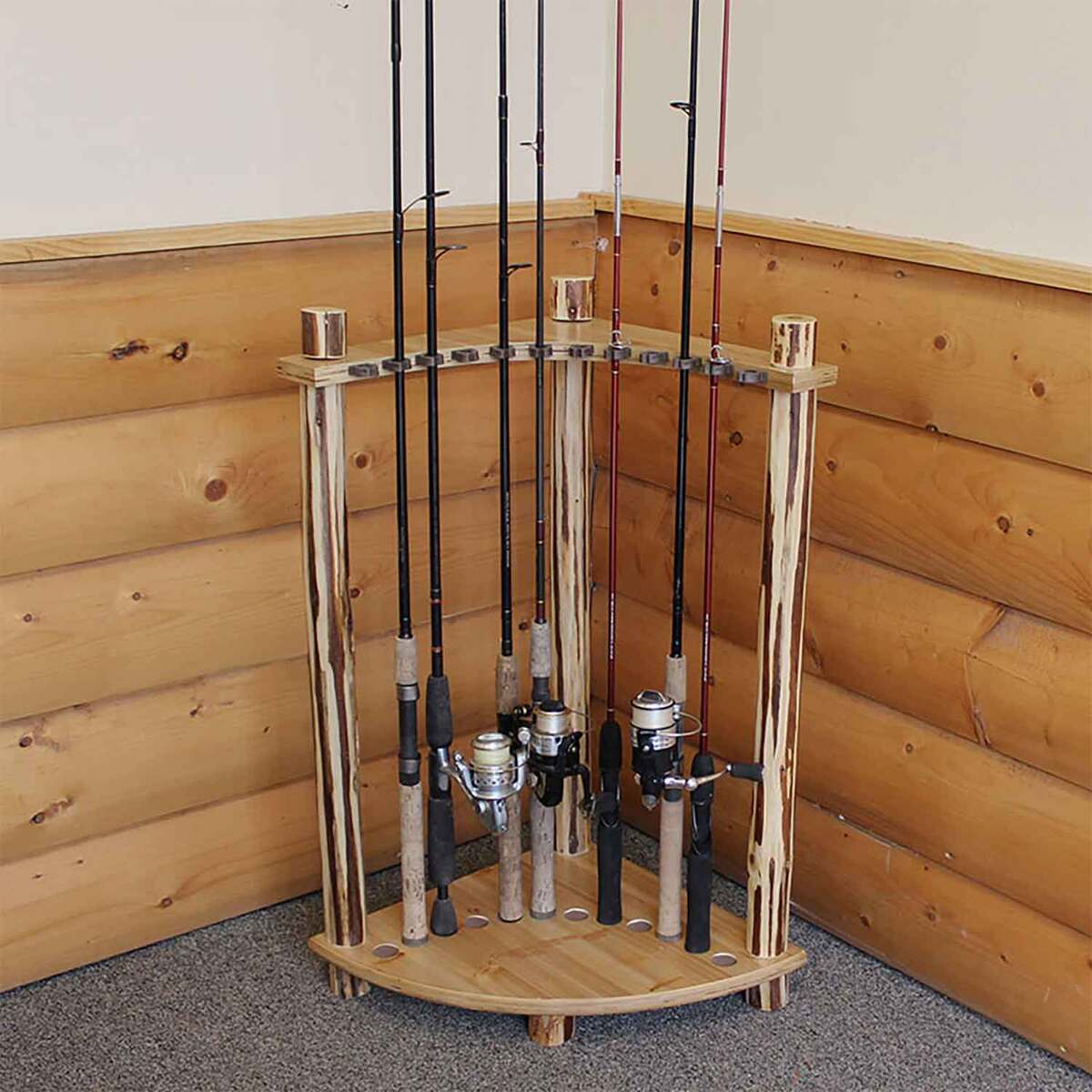 Rush Creek Creations Rustic Series Corner 12 Rod Rack - Rustic Rush Creek Creations Rustic Series Corner 12 Rod Rack - Rustic