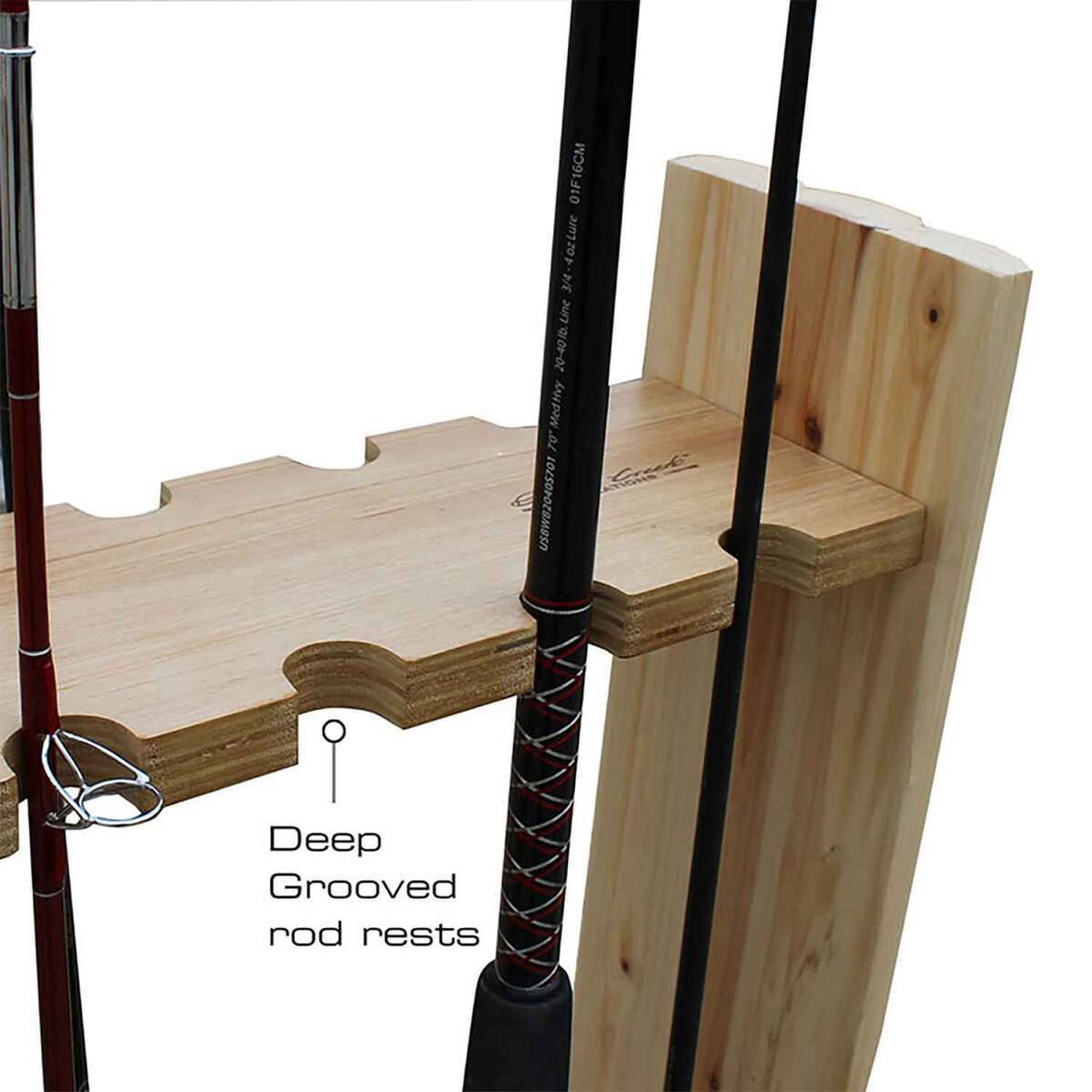 Rush Creek Creations Rustic Wood 16 Rod Double-Sided Rolling Rod Rack ...