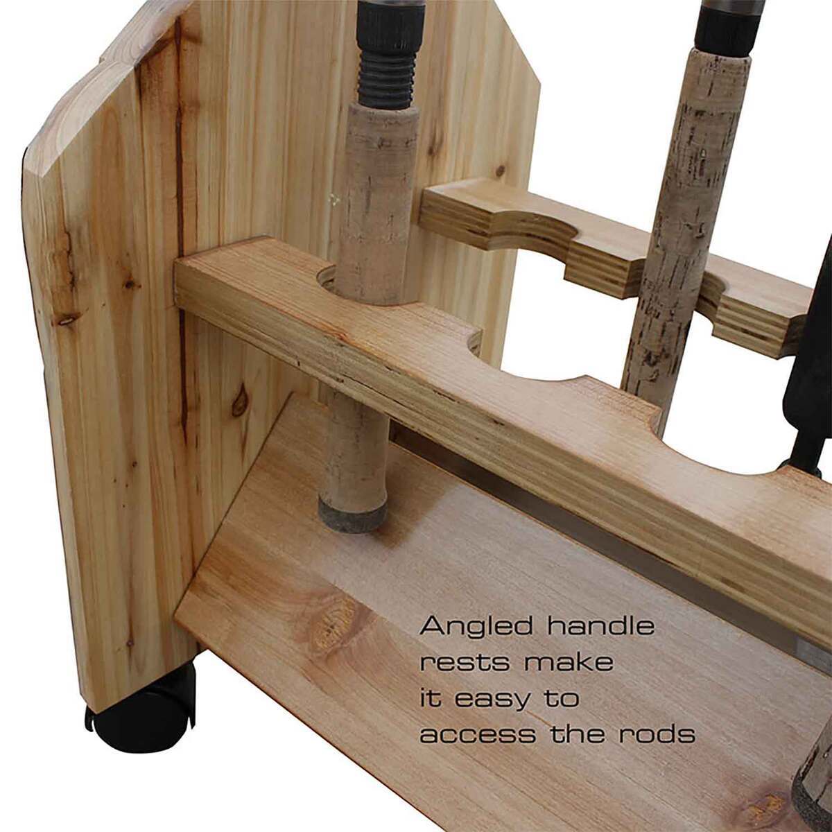 Rush Creek Creations Rustic Wood 16 Rod Double-Sided Rolling Rod Rack ...