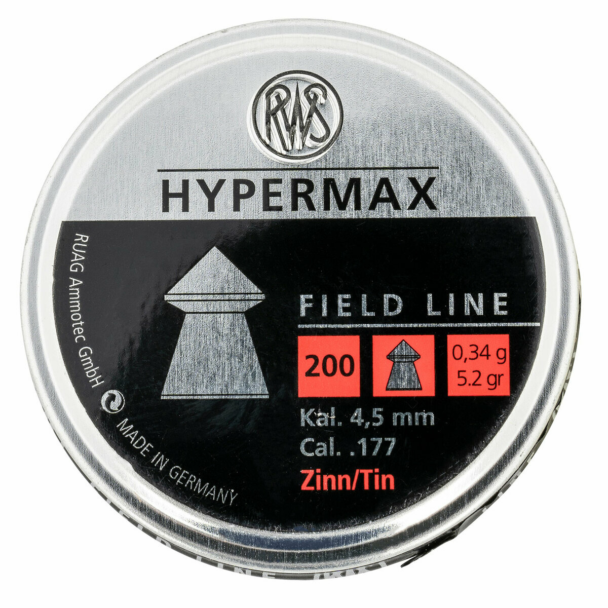 RWS Hypermax 177 Caliber 5.2gr Conical Head Air Gun Pellets - 200 Count RWS Hypermax 177 Caliber 5.2gr Conical Head Air Gun Pellets - 200 Count