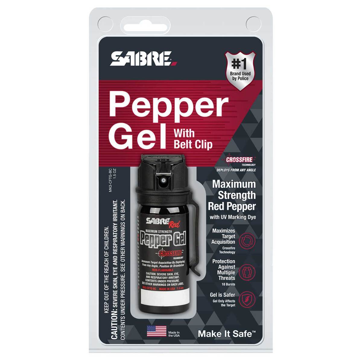 SABRE Crossfire Pepper Gel with Belt Clip - 1.5oz - 1.5oz SABRE Crossfire Pepper Gel with Belt Clip - 1.5oz - 1.5oz