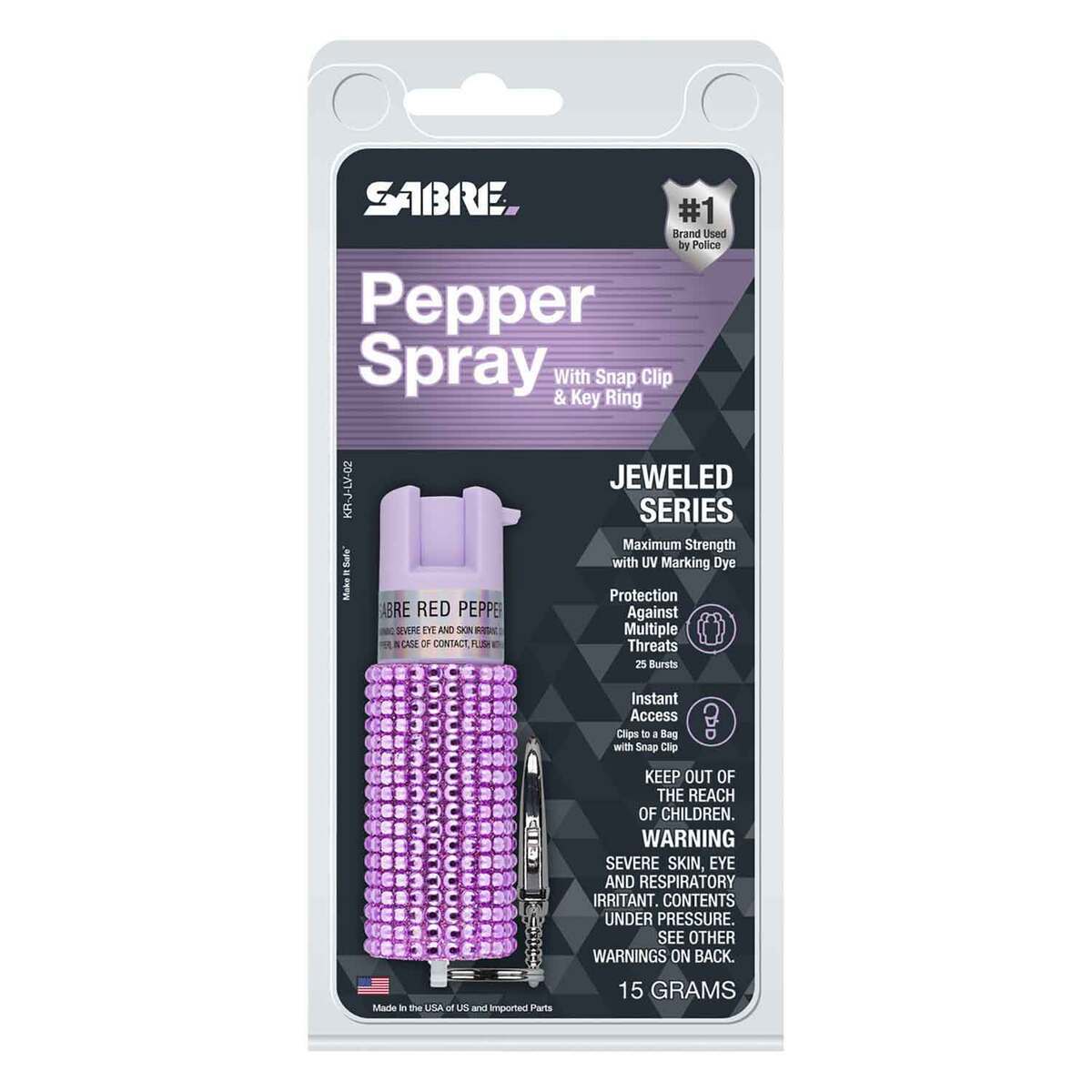 SABRE Jeweled Pepper Spray with Snap Clip - 0.54oz - Lavender 0.54oz SABRE Jeweled Pepper Spray with Snap Clip - 0.54oz - Lavender 0.54oz