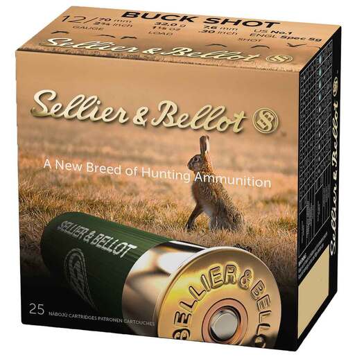 Sellier & Bellot 12 Gauge 2-3/4in #1 Buck 12 Pellets Buckshot Shotshells – 25 Rounds – #1 Buck
