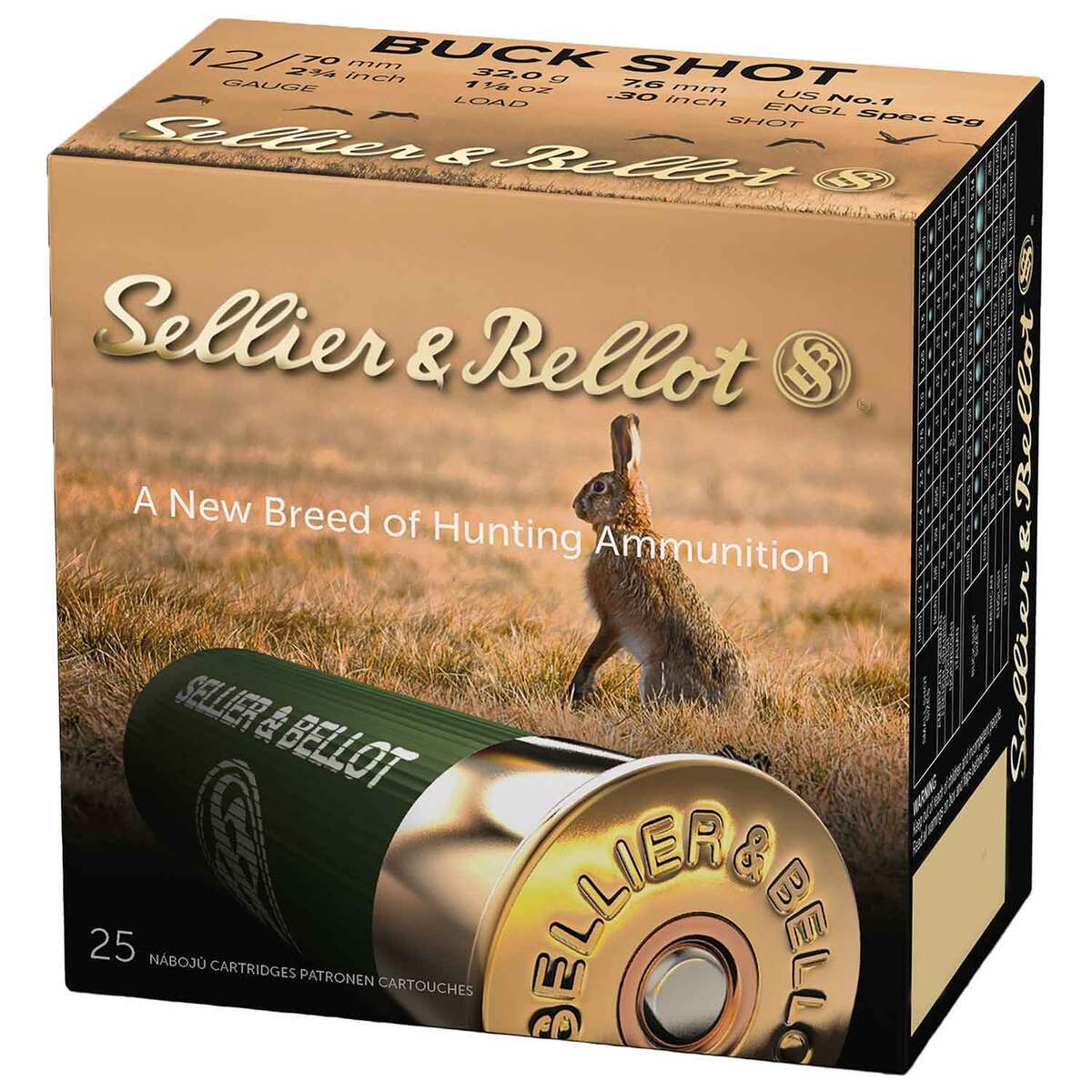 Sellier & Bellot 12 Gauge 2-3/4in #1 Buck 12 Pellets Buckshot Shotshells - 25 Rounds Sellier & Bellot 12 Gauge 2-3/4in #1 Buck 12 Pellets Buckshot Shotshells - 25 Rounds