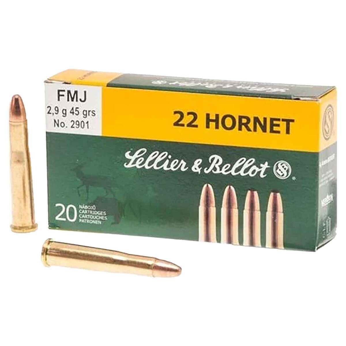 Sellier & Bellot 22 Hornet 45gr FMJ Rifle Ammo - 20 Rounds Sellier & Bellot 22 Hornet 45gr FMJ Rifle Ammo - 20 Rounds