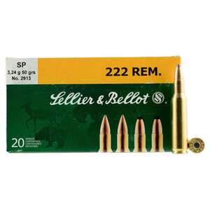 Sellier & Bellot 222 Remington 50gr SP Rifle Ammo - 20 Rounds