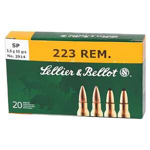 Sellier & Bellot 223 Remington 55gr SP Rifle Ammo - 20 Rounds