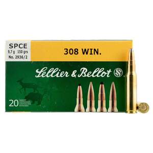 Sellier & Bellot 308 Winchester 150gr SPCE Rifle Ammo - 20 Rounds