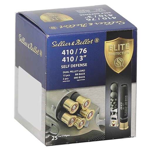 Sellier & Bellot 410 Gauge 3in #000 Buck 1/2oz Buckshot Shotshells Ammo - 25 Rounds Ammo - #000 Buck 25 Rounds - #000 Buck Ammo
