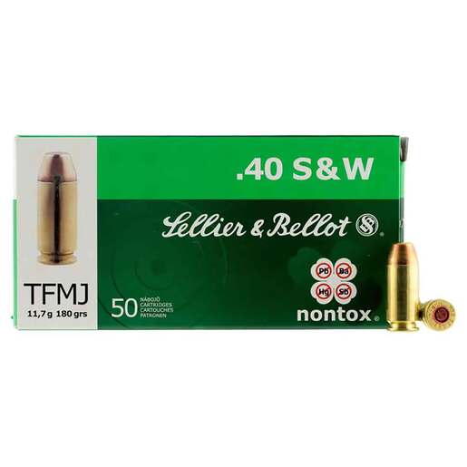 Sellier & Bellot NonTox 40 S&W 180gr FMJ Handgun Ammo – 50 Rounds