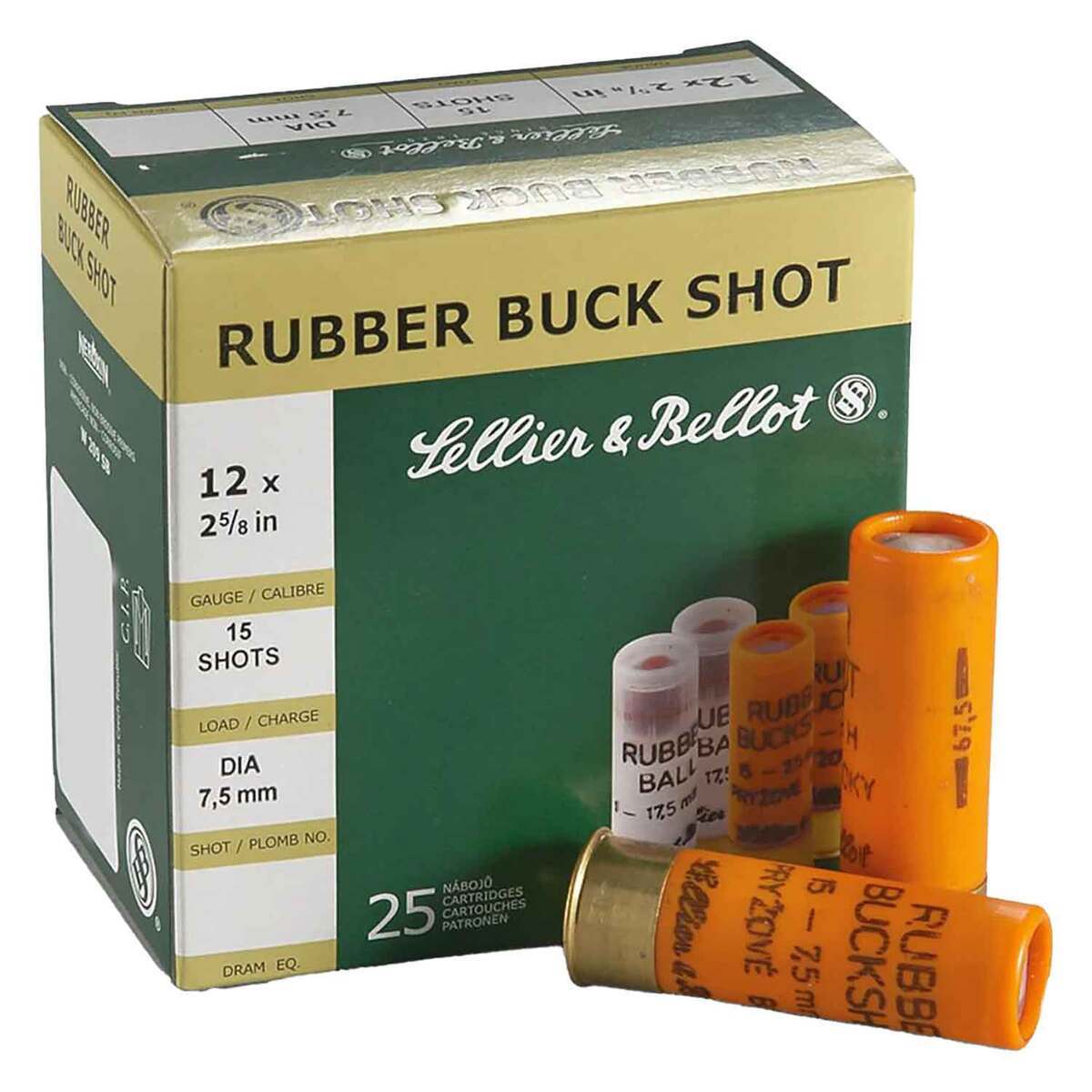 Sellier & Bellot Rubber 12 Gauge 2-3/4in Buckshot Shotshells - 25 Rounds Sellier & Bellot Rubber 12 Gauge 2-3/4in Buckshot Shotshells - 25 Rounds