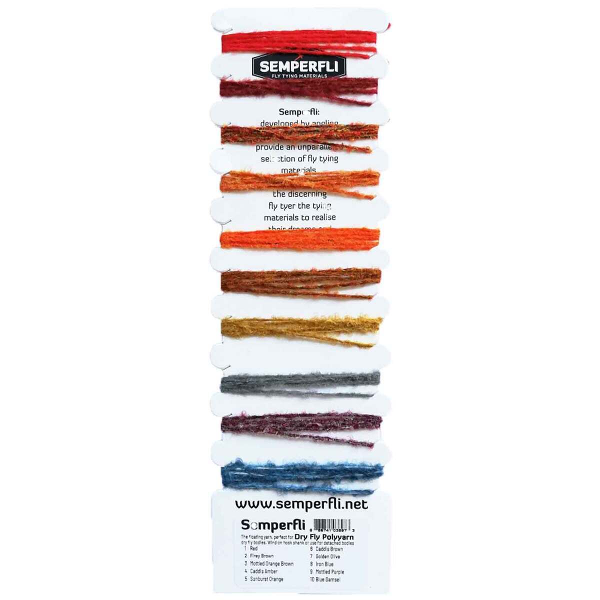 Semperfli Dry Fly Polyyarn Sample Card Fly Tying Yard - Assorted - Assorted Semperfli Dry Fly Polyyarn Sample Card Fly Tying Yard - Assorted - Assorted
