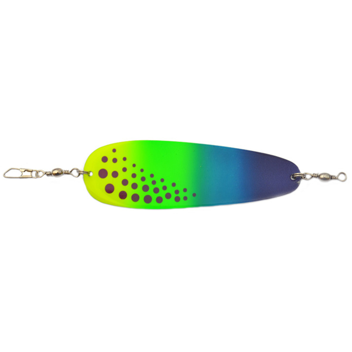 Shasta Tackle Sling Blade Super Glow Dodger - Chartreuse/Green/Blue Dot, 4-1/2in - Chartreuse/Green/Blue Dot Shasta Tackle Sling Blade Super Glow Dodger - Chartreuse/Green/Blue Dot, 4-1/2in - Chartreuse/Green/Blue Dot