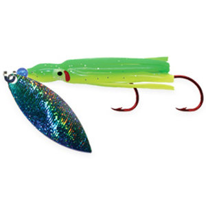 Shasta Tackle Pee Wee Spin Hoochie Rigged Squid - Green Gator, 2in