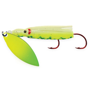 Shasta Tackle Pee Wee Spin Hoochie Rigged Squid - Green Measles, 2in
