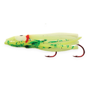 Shasta Tackle UV Pee Wee Hoochie Rigged Squid - Chartreuse / Green, 1-1/4in