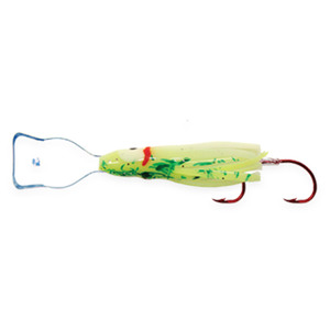 Shasta Tackle Wiggle Hoochie Rigged Squid - UV Chartreuse green, 1-1/2in