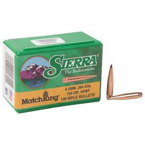 Sierra Matchking 264 Caliber 6.5mm HPBT 150gr Reloading Bullets - 100 Count