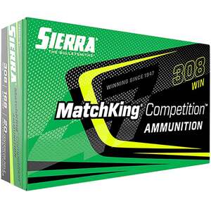 Sierra MatchKing Competition 308 Winchester 168gr HPBT Rifle Ammo - 20 Rounds