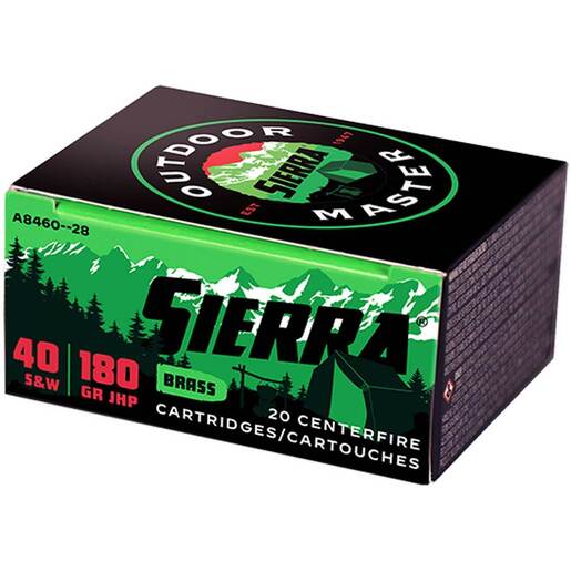 Sierra Outdoor Master 40 S&W 180gr JHP Handgun Ammo Ammo - 20 Rounds 20 Rounds Ammo