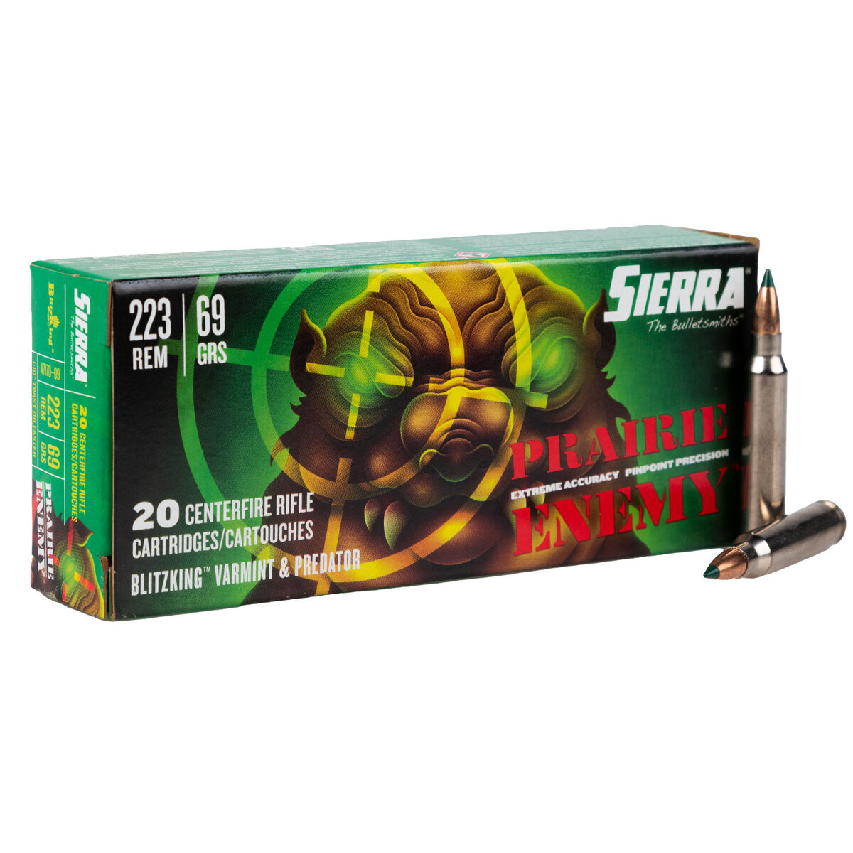 Sierra Prairie Enemy 223 Remington 69gr Blitzking Rifle Ammo - 20 Rounds Sierra Prairie Enemy 223 Remington 69gr Blitzking Rifle Ammo - 20 Rounds
