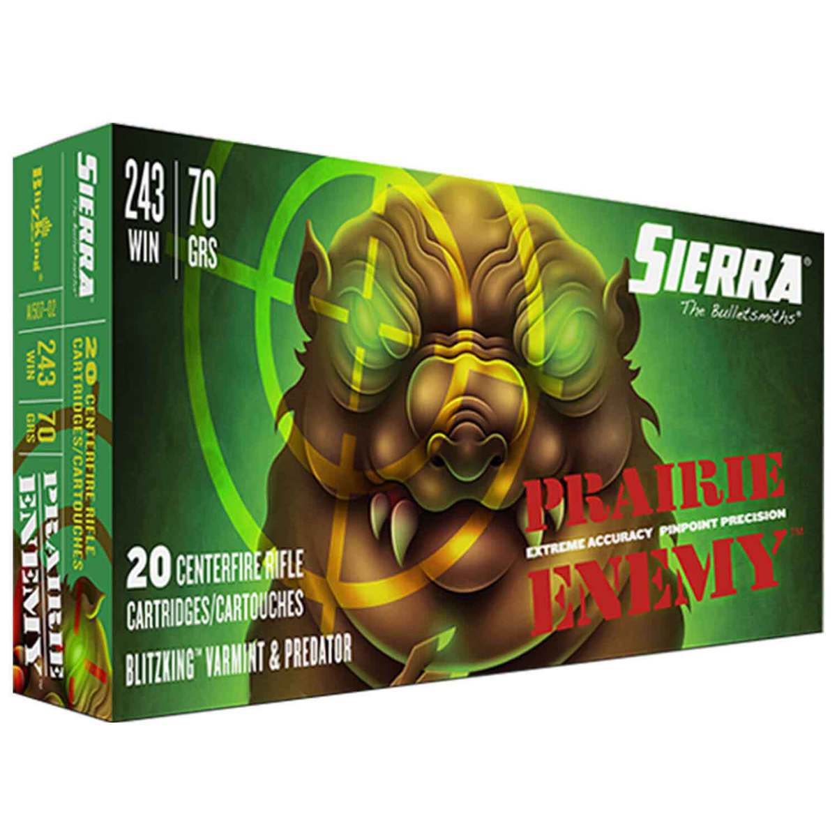 Sierra Prairie Enemy 243 Winchester 70gr Blitzking Rifle Ammo - 20 Rounds Sierra Prairie Enemy 243 Winchester 70gr Blitzking Rifle Ammo - 20 Rounds