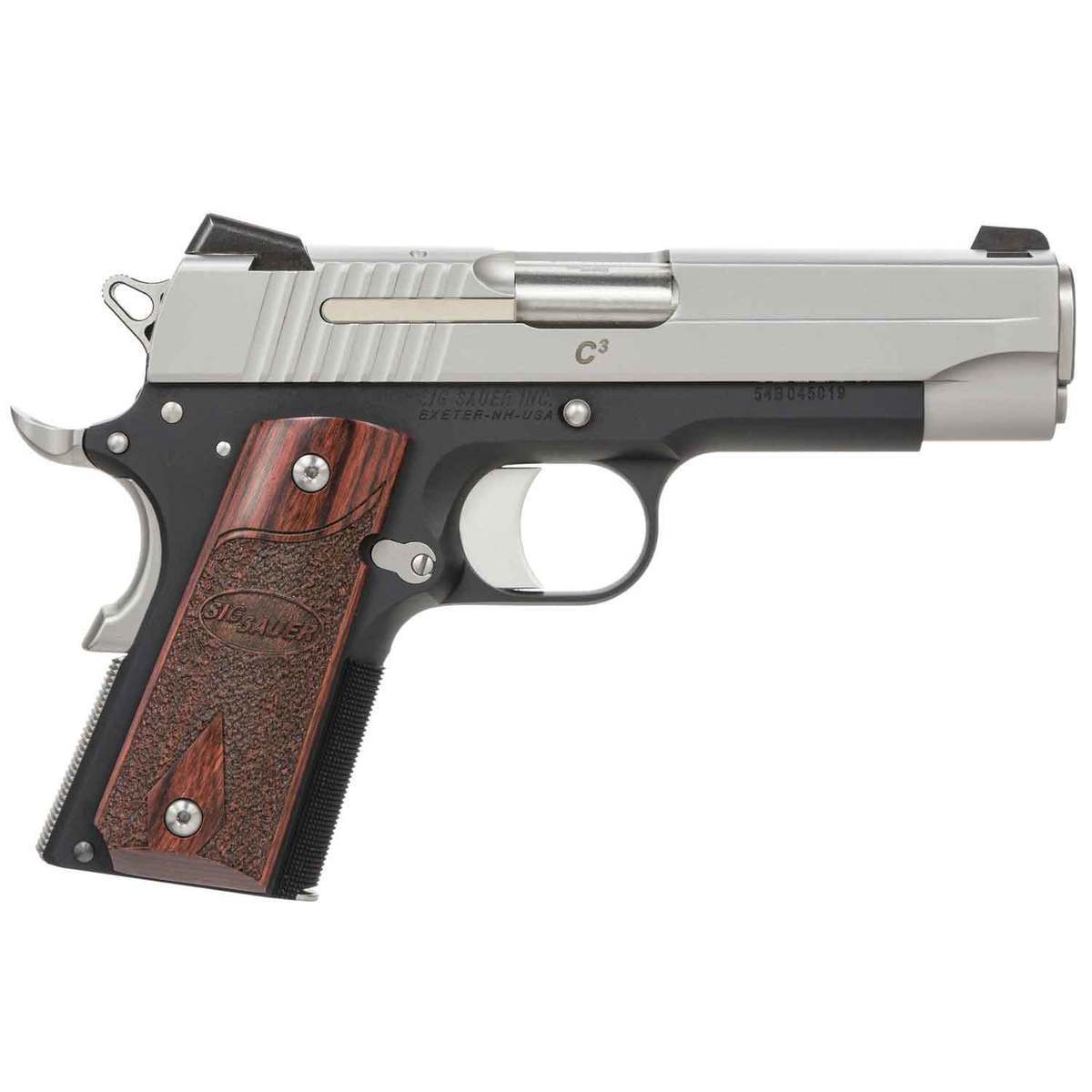Sig Sauer 1911 C3 Compact 45 Auto (ACP) 4.2in Stainless/Rosewood Pistol - 7+1 Rounds - Black/Wood/Stainless Sig Sauer 1911 C3 Compact 45 Auto (ACP) 4.2in Stainless/Rosewood Pistol - 7+1 Rounds - Black/Wood/Stainless