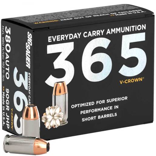 Sig Sauer 365 Elite V-Crown 380 Auto (ACP) 90gr JHP Centerfire Handgun Ammo Ammo - 20 Rounds 20 Rounds Ammo