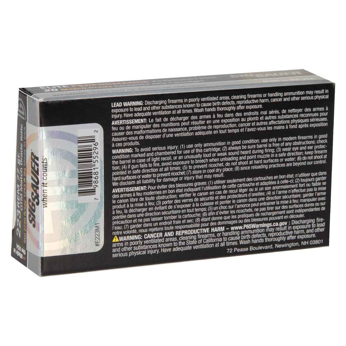 Sig Sauer Elite Performace 223 Remington 77gr OTM Centerfire Rifle Ammo - 20 Rounds Sig Sauer Elite Performace 223 Remington 77gr OTM Centerfire Rifle Ammo - 20 Rounds