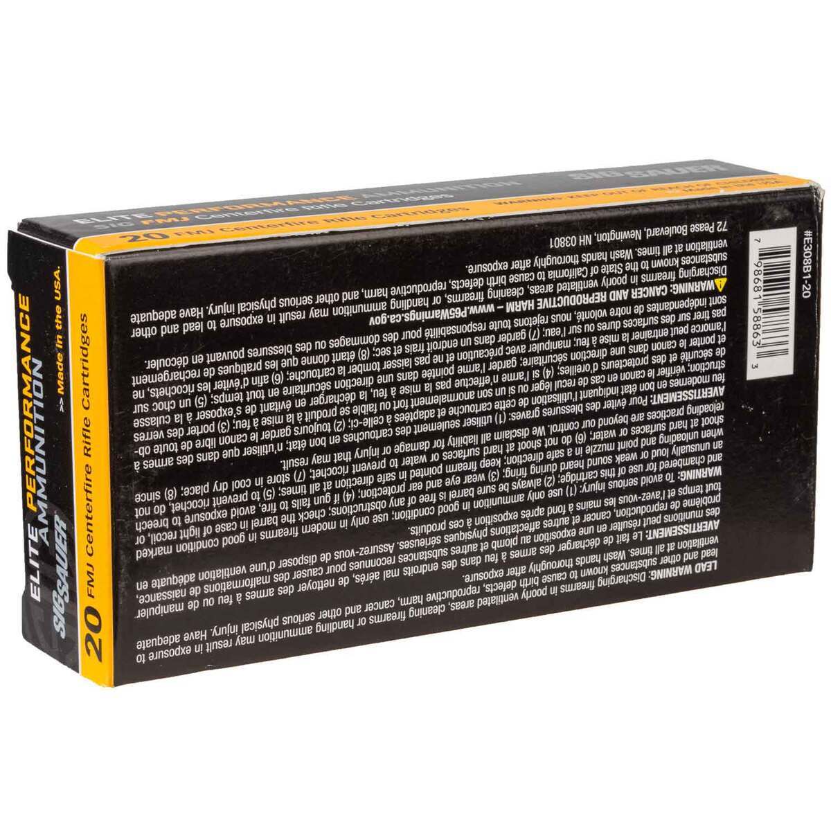 Sig Sauer Elite Ball 308 Winchester 150gr FMJ Rifle Ammo - 20 Rounds Sig Sauer Elite Ball 308 Winchester 150gr FMJ Rifle Ammo - 20 Rounds
